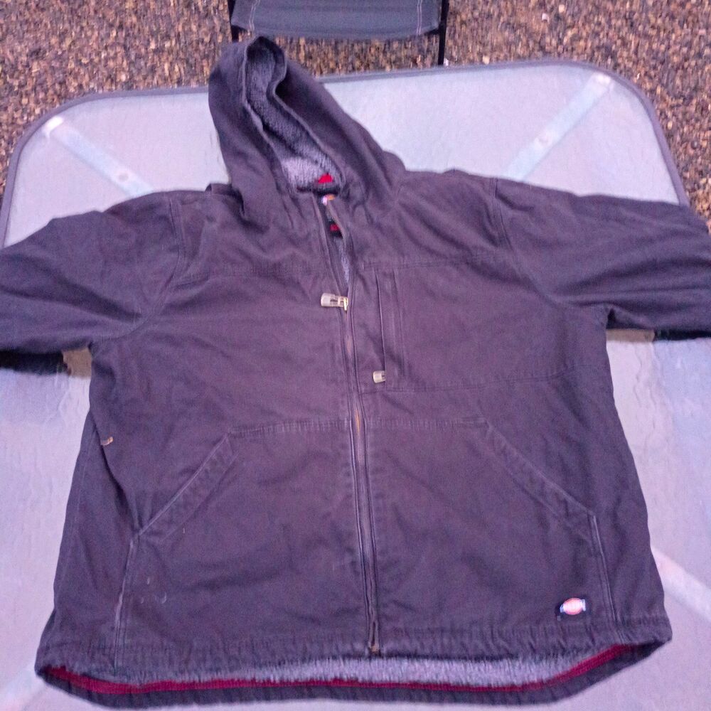 Dickies Men's Black Hooded Lined Full Zip Work Jacket w/ Pockets 2XL